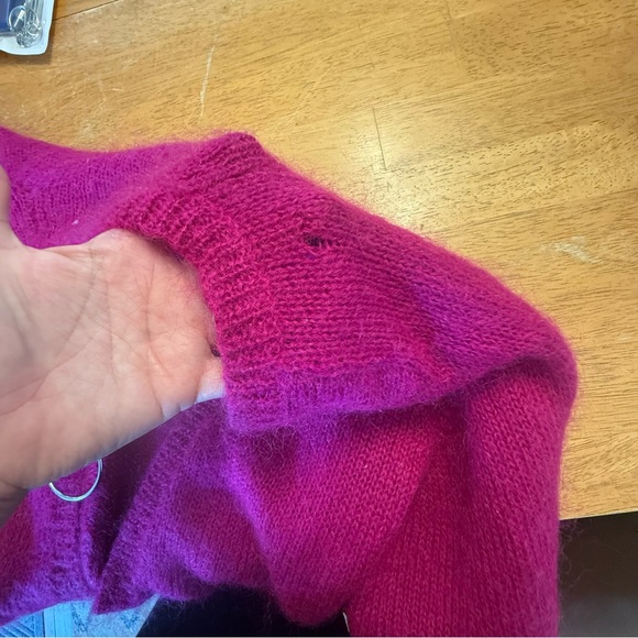 Vintage 80s sz small Mohair blend fuchsia hot pink Cardigan sweater knit no tag - Picture 8 of 9